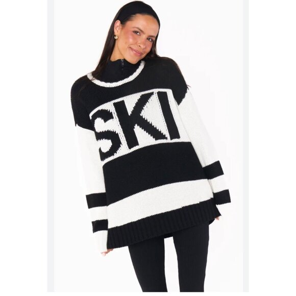 Show me Your mumu Black & White "Ski" Knit Sweater Small Striped Pullover